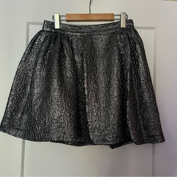 Kate Spade Aimee Gunmetal Metallic Wool Silk Textured Full Skirt - Picture 2 of 9